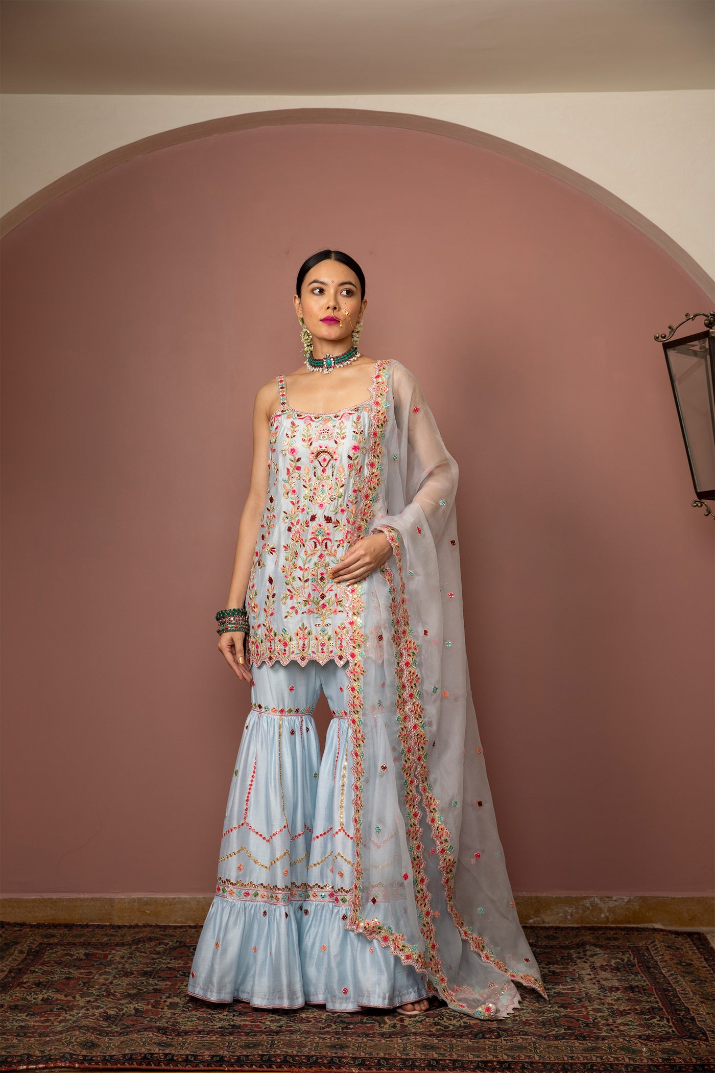 tamanna punjabi kapoor Blue Strappy Kurta With Gharara festive Indian designer wear online shopping melange singapore