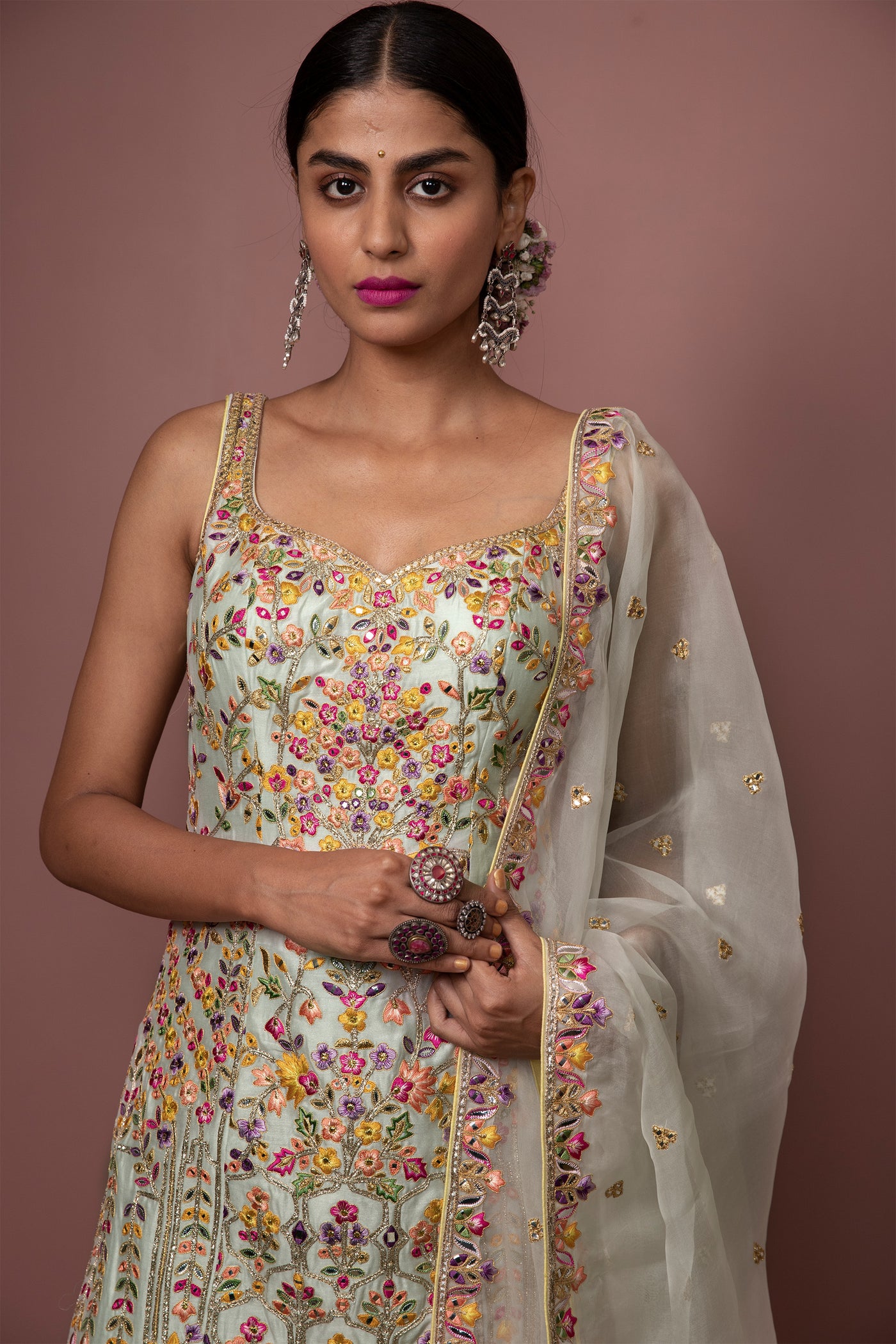 tamanna punjabi kapoor Blush Pink Chanderi Lehenga With Foil And Resham Embroidery festive Indian designer wear online shopping melange singapore