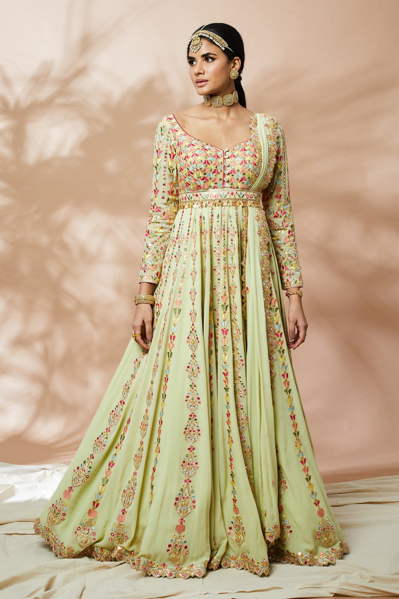 Tamanna punjabi kapoor Green Georgette Anarkali bridal indian designer wear online shopping melange singapore