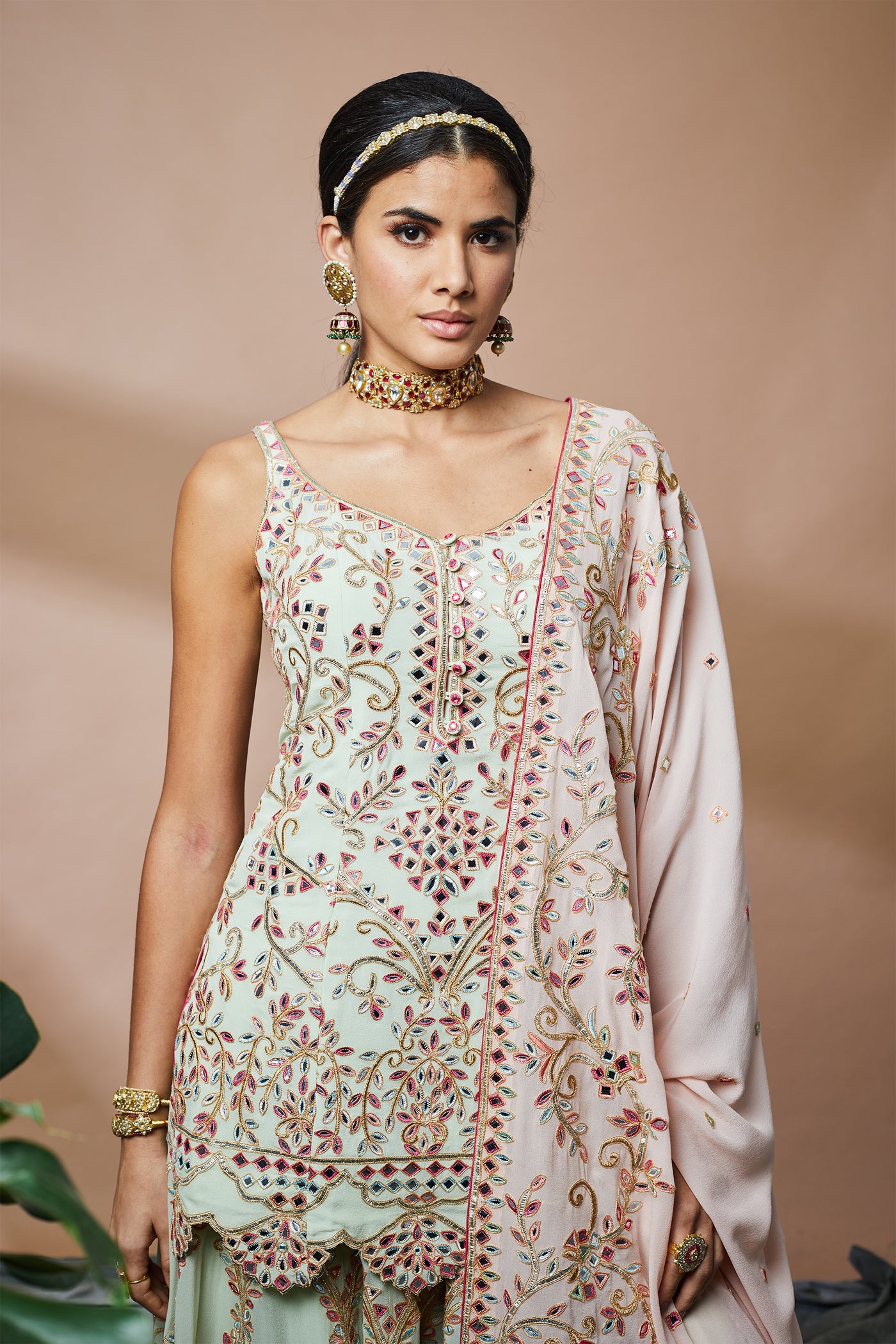 tamanna punjabi kapoor Green Georgette Sharara festive Indian designer wear online shopping melange singapore