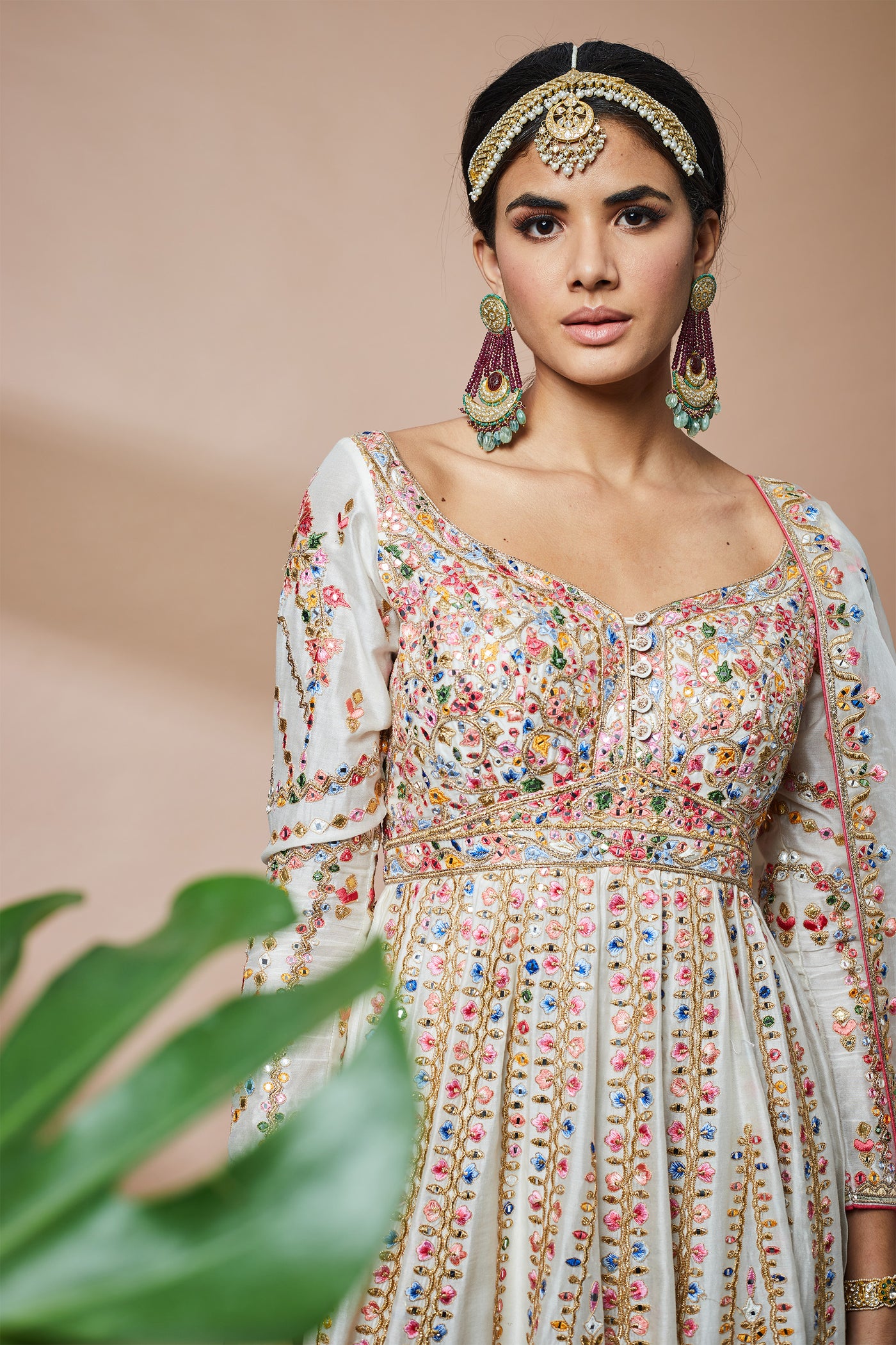 tamanna punjabi kapoor Ivory Chanderi Anarkali With Patchwork festive Indian designer wear online shopping melange singapore