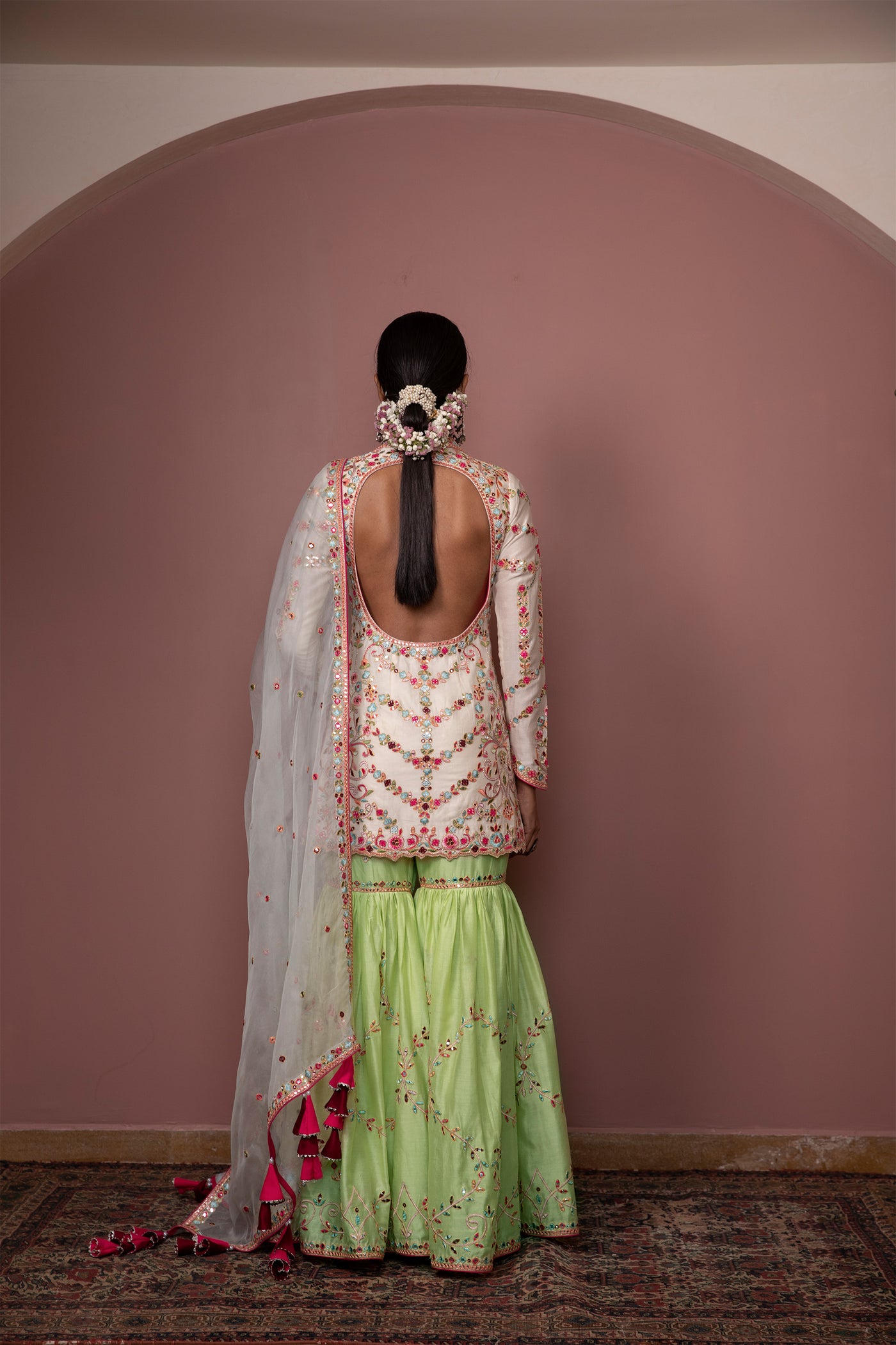 tamanna punjabi kapoor Ivory Full Sleeve Kurta With Green Gharara festive Indian designer wear online shopping melange singapore