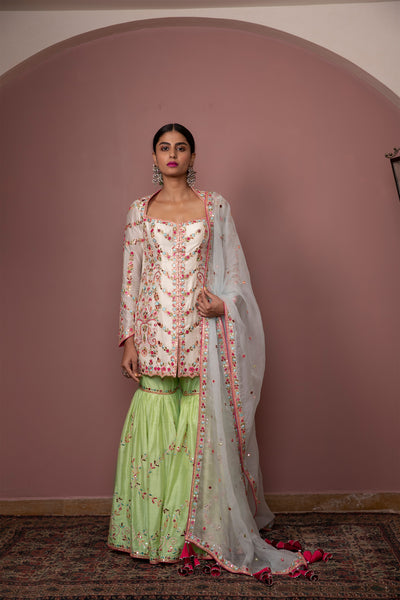 tamanna punjabi kapoor Ivory Full Sleeve Kurta With Green Gharara festive Indian designer wear online shopping melange singapore