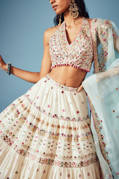 tamanna punjabi kapoor Ivory Tiered Lehenga Set festive Indian designer wear online shopping melange singapore