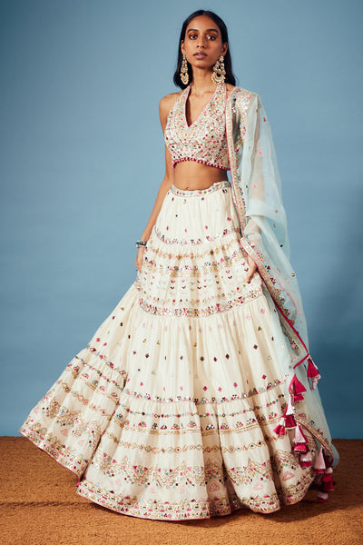 tamanna punjabi kapoor Ivory Tiered Lehenga Set festive Indian designer wear online shopping melange singapore