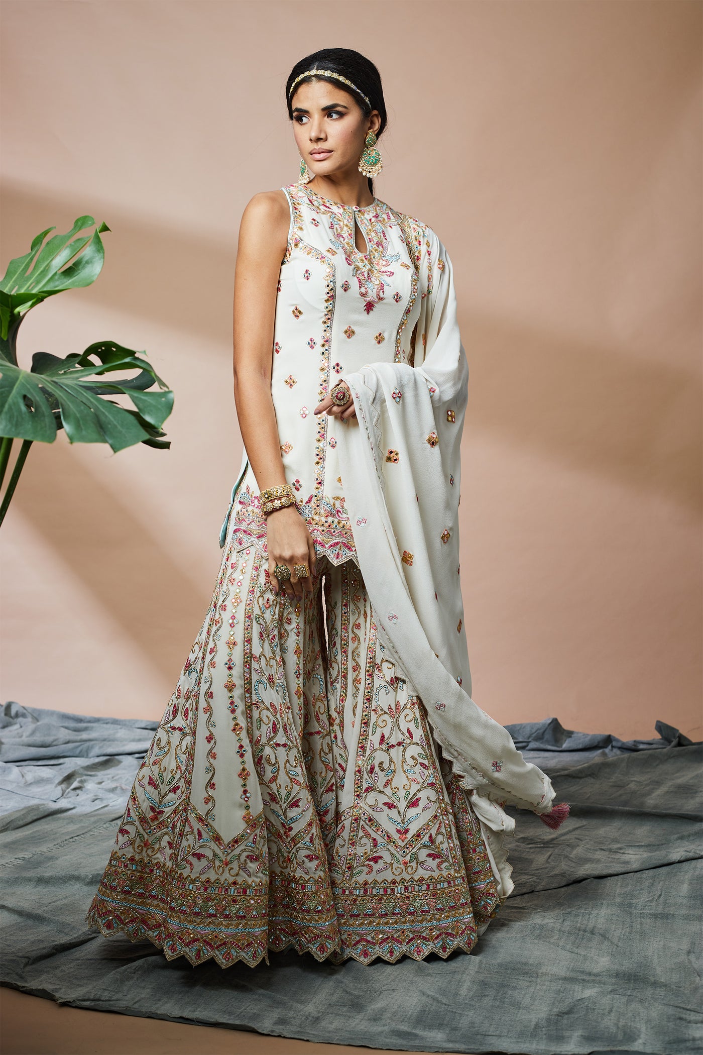 tamanna punjabi kapoor Ivory Georgette Incut Kurta With Sharara festive Indian designer wear online shopping melange singapore