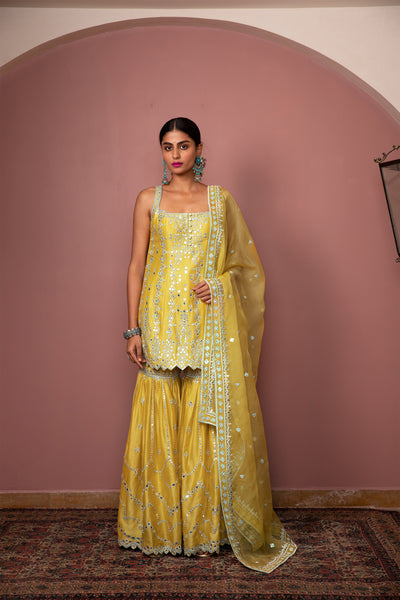 tamanna punjabi kapoor Mustard Strappy Kurta With Gharara festive Indian designer wear online shopping melange singapore
