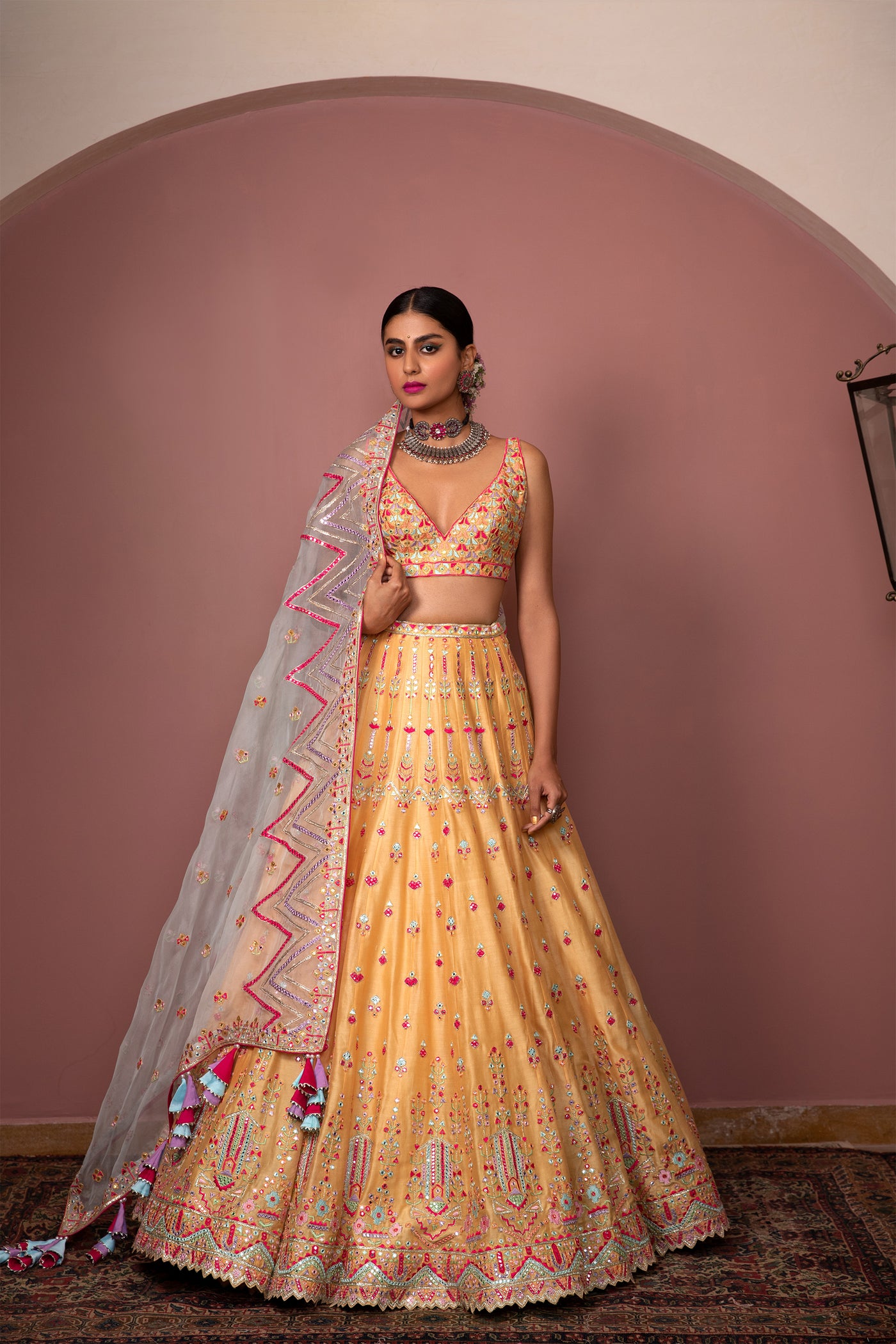tamanna punjabi kapoor Orange Lehenga Set festive Indian designer wear online shopping melange singapore