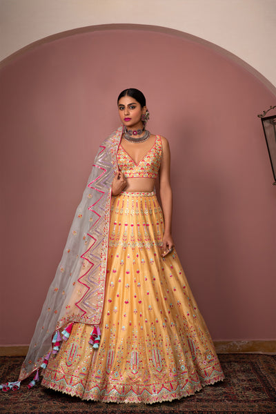 tamanna punjabi kapoor Orange Lehenga Set festive Indian designer wear online shopping melange singapore