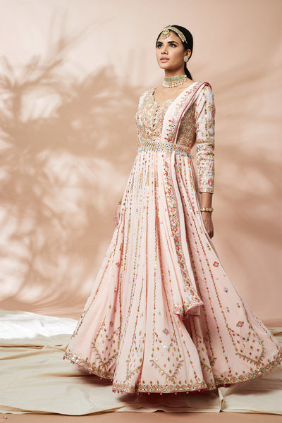 tamanna punjabi kapoor Peach Georgette Anarkali festive Indian designer wear online shopping melange singapore