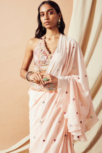 tamanna punjabi kapoor Peach Ruffle Saree Set festive Indian designer wear online shopping melange singapore