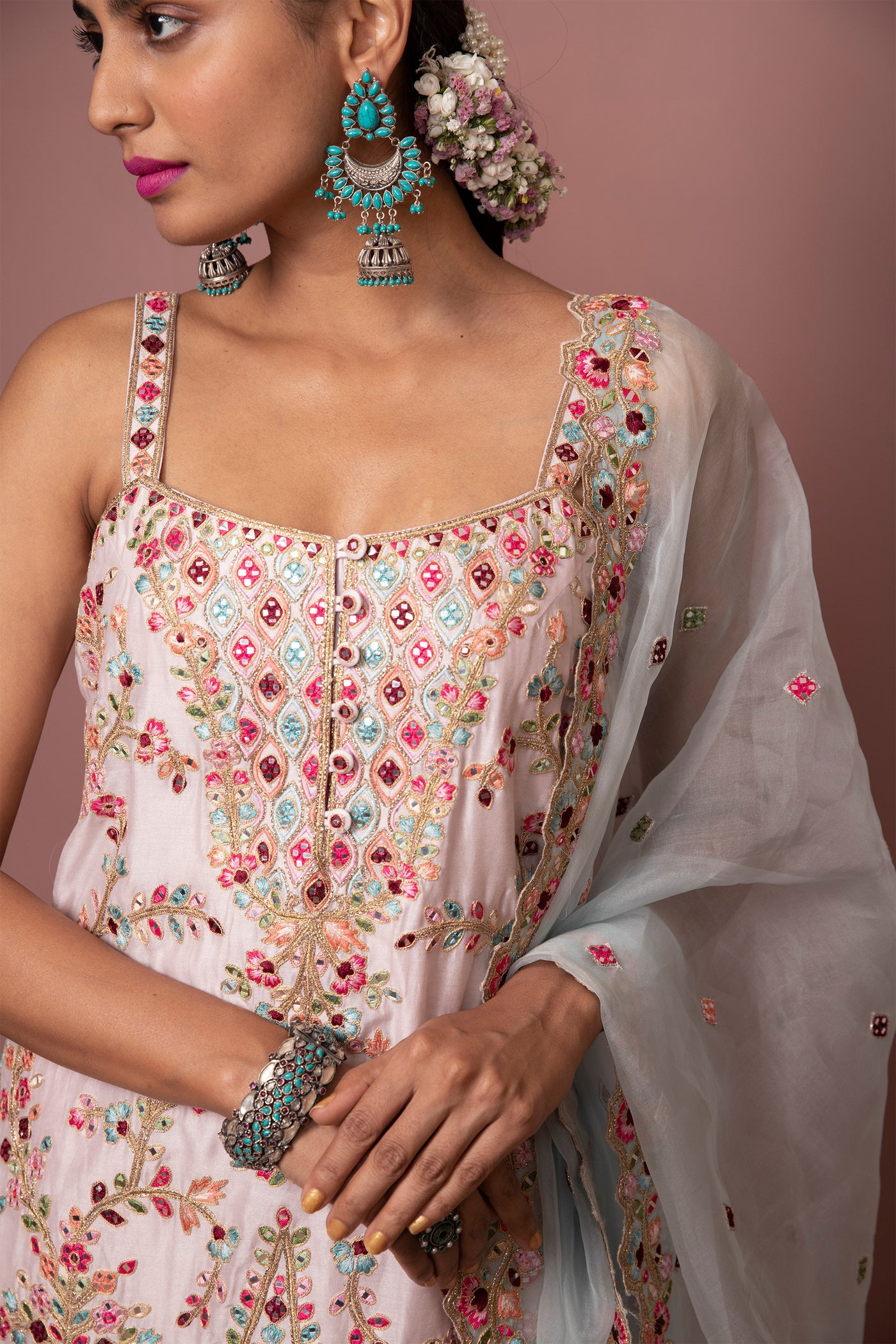 tamanna punjabi kapoor Pink Strappy Kurta With Gharara festive Indian designer wear online shopping melange singapore
