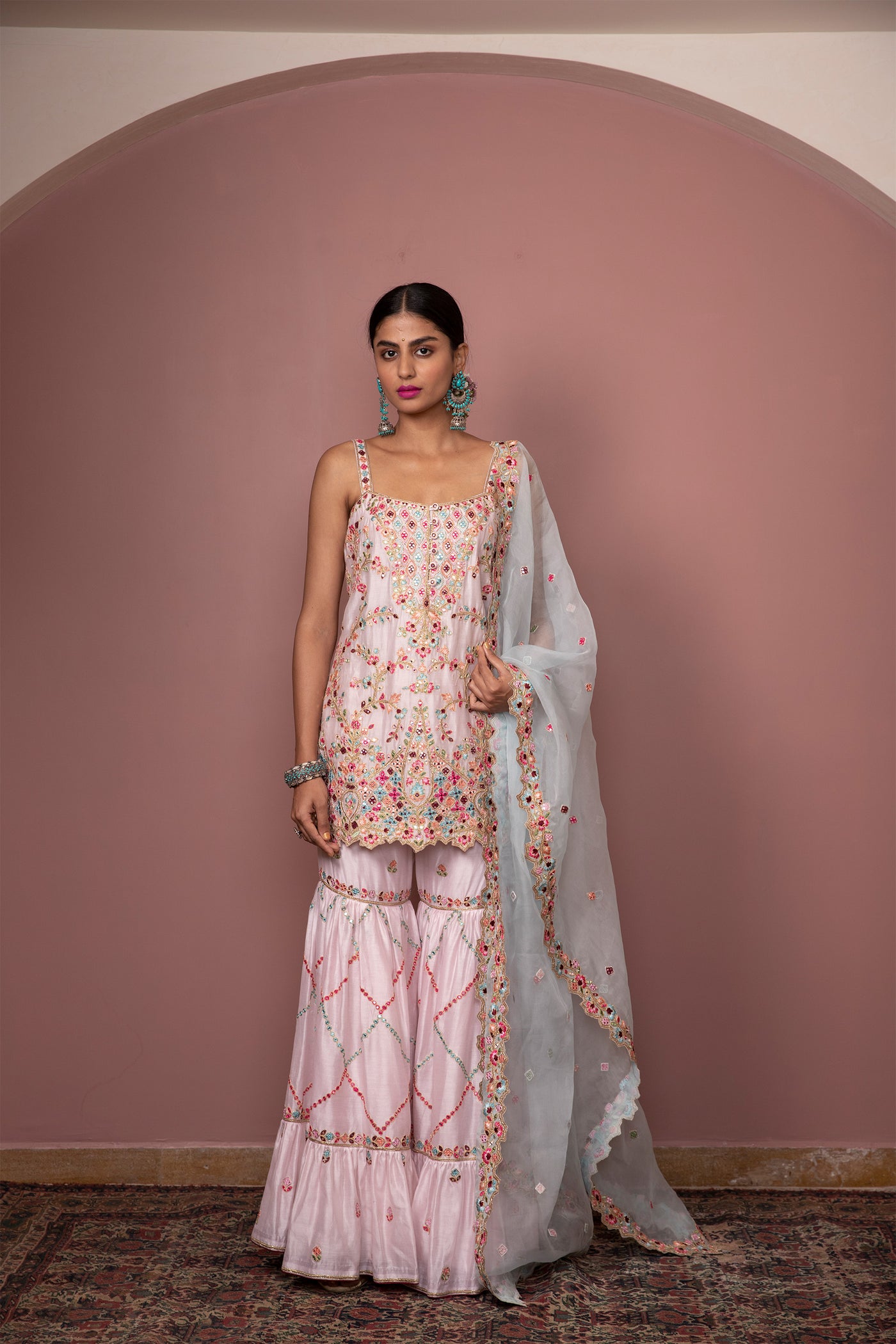 tamanna punjabi kapoor Pink Strappy Kurta With Gharara festive Indian designer wear online shopping melange singapore