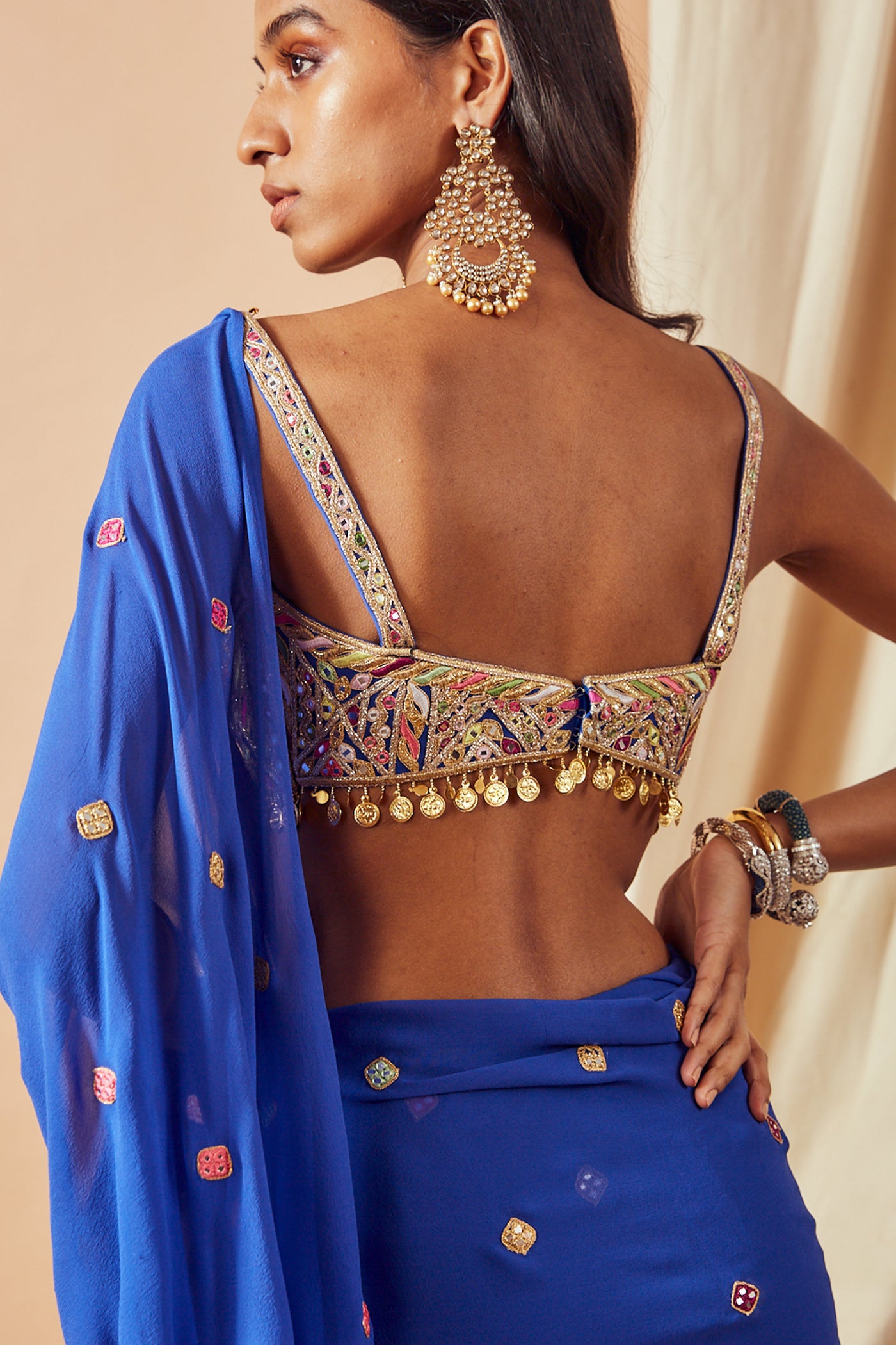 tamanna punjabi kapoor Royal Blue Ruffle Saree Set festive Indian designer wear online shopping melange singapore