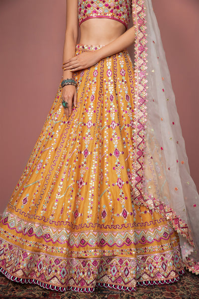 tamanna punjabi kapoor Tangerine Lehenga Set With Halter Blouse festive Indian designer wear online shopping melange singapore
