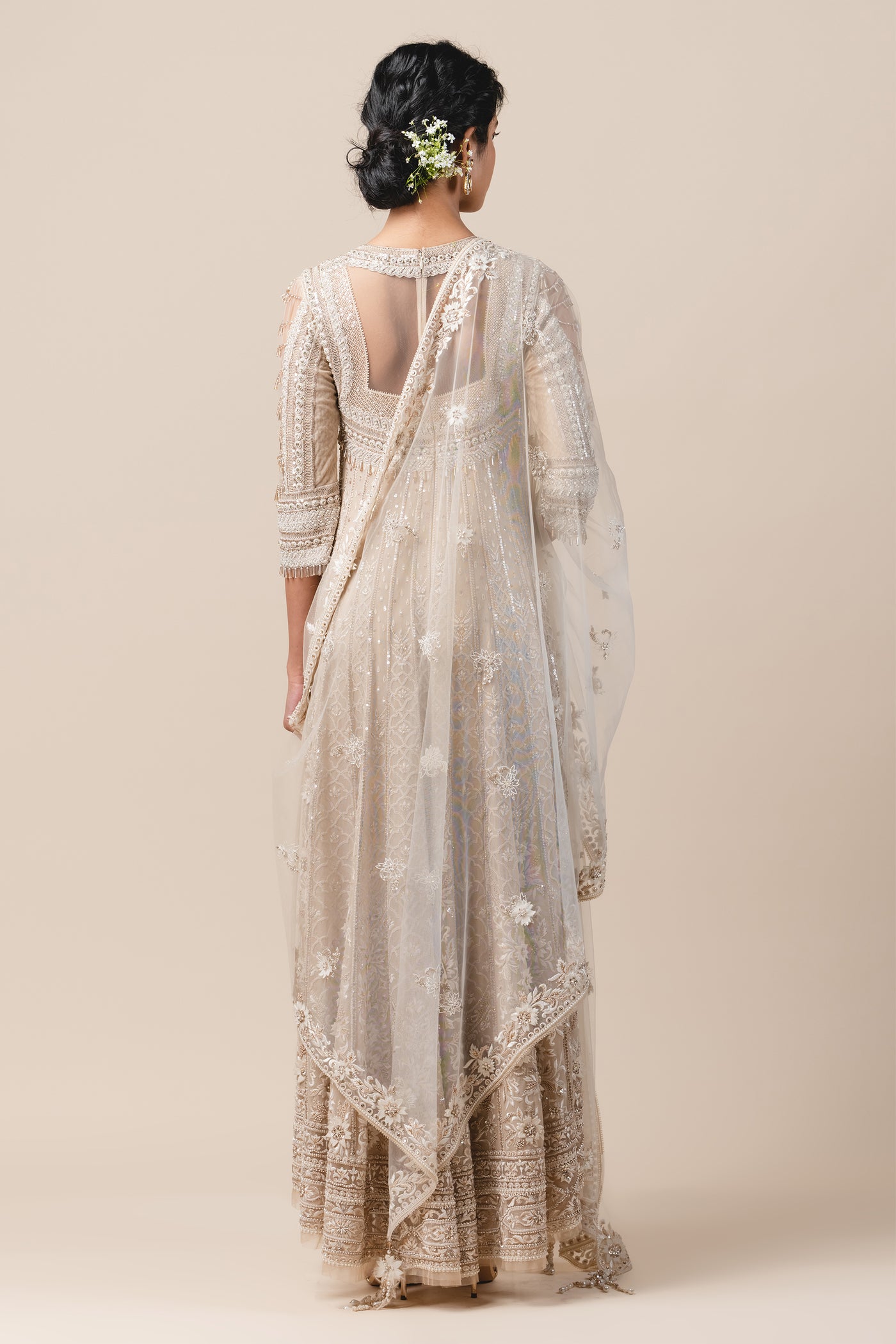 tarun tahiliani Asymetrical Kalidar Kurta With Resham Embroidery ivory online shopping melange singapore indian bridal designer wear