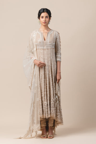 tarun tahiliani Asymetrical Kalidar Kurta With Resham Embroidery ivory online shopping melange singapore indian bridal designer wear