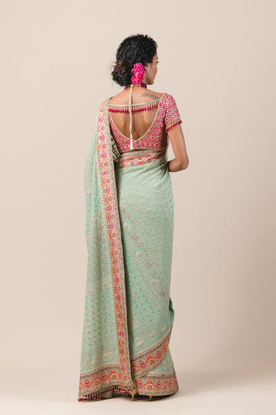tarun tahilainia Chikankari Saree In Silk Georgette jade blue online shopping melange singapore festive indian designer wear wedding