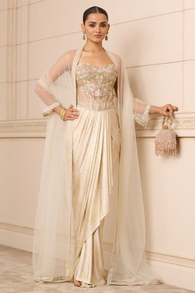 Tarun Tahiliani Corset, Skirt, and Cape Ivory indian designer wear online shopping melange singapore