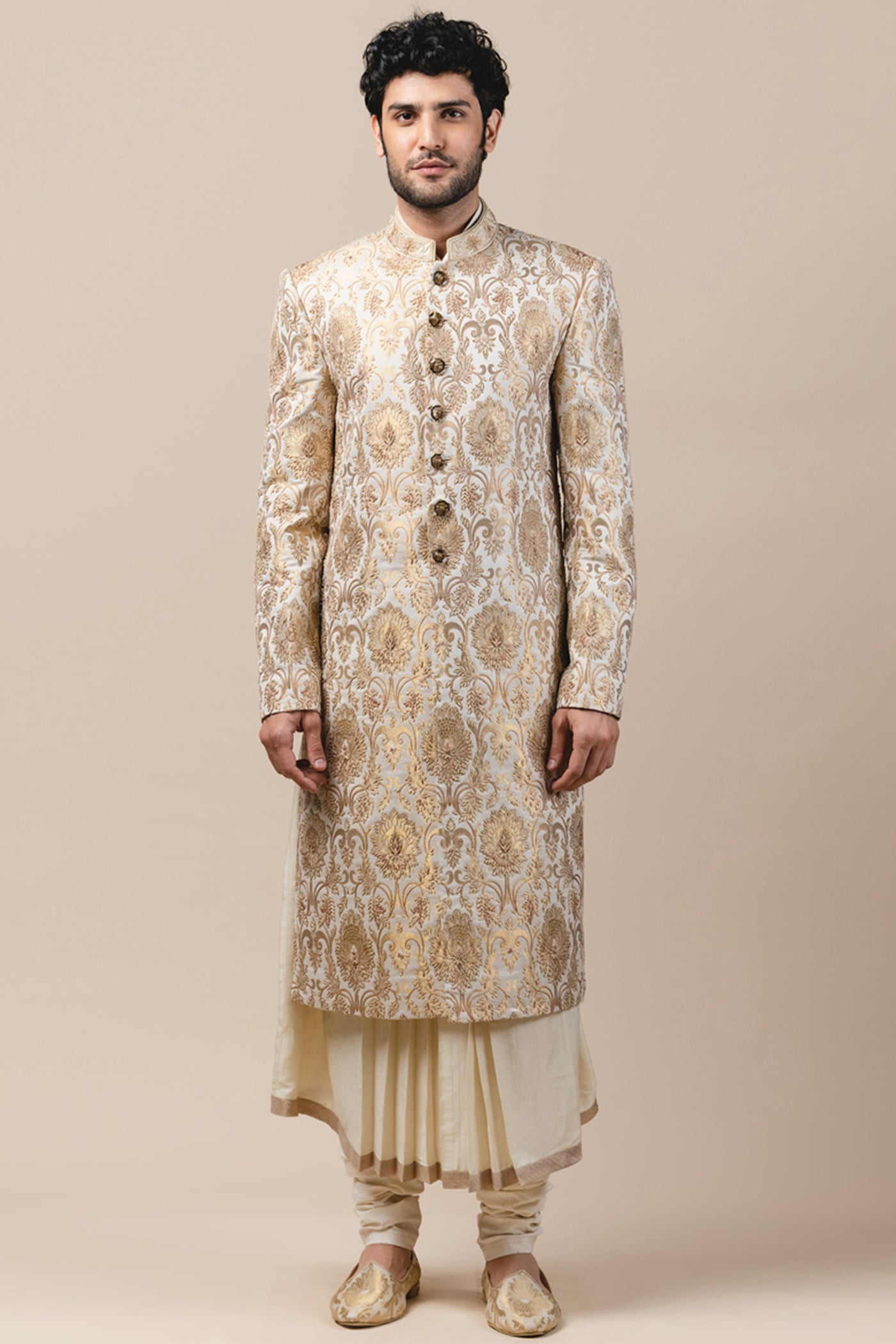 Tarun Tahiliani menswear Brocade Sherwani gold ivory white wedding groom bridal indian designer wear online shopping melange singapore