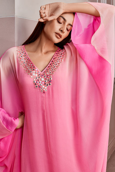 Tarun Tahiliani Kaftan With Brocade Border pink online shopping melange singapore indian designer fusion wear