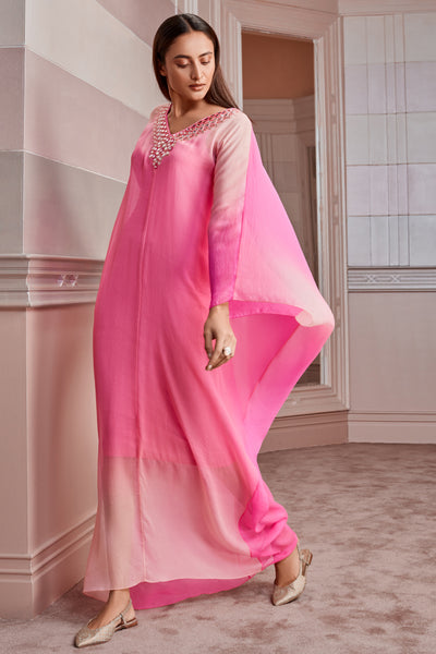 Tarun Tahiliani Kaftan With Brocade Border pink online shopping melange singapore indian designer fusion wear
