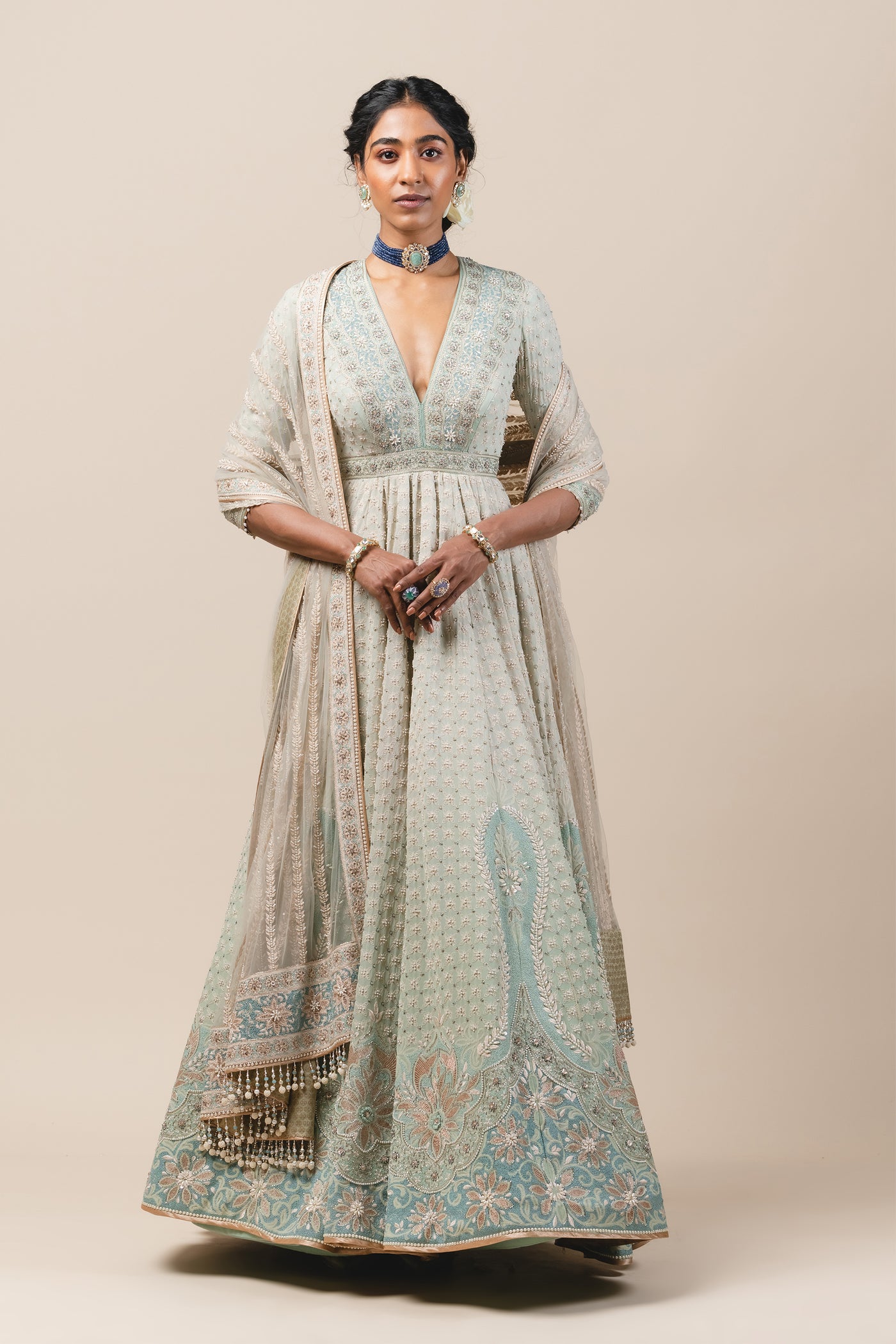 tarun tahiliani Kalidar Anarkali With Mehrab Of Graded Color mint online shopping melange singapore indian designer bridal wear