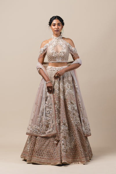 tarun tahiliani Kalidar Lehenga Of Laser Cut With Resham Buttas And 3D Flowers online shopping melange singapore indian designer bridal wear