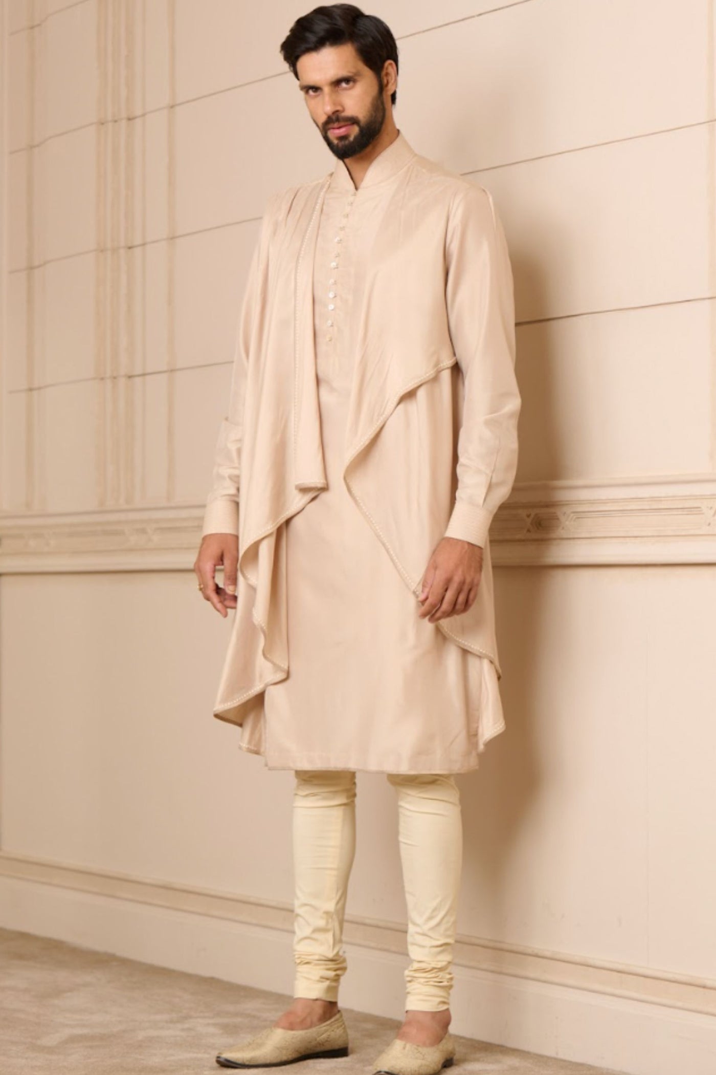 Tarun Tahiliani Menswear Kurta Churidar Light Gold indian designer wear online shopping melange singapore