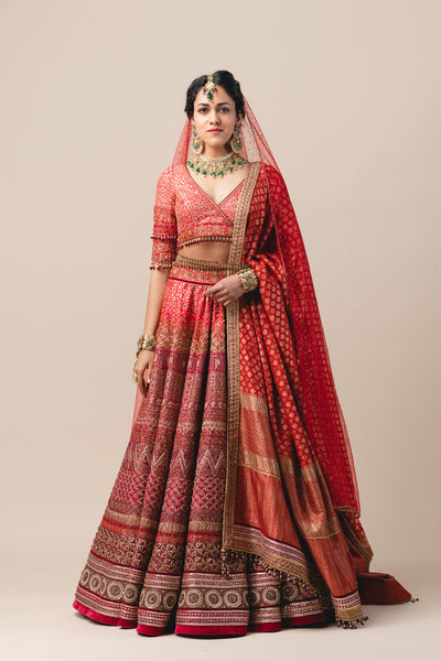 tarun tahiliani Red Panelled Lehenga With Zardozi Embroidery online shopping melange singapore indian designer bridal wear