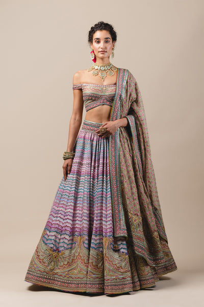 tarun tahiliani Raw Silk Lehenga With Handpainted Chevron Pattern  multi online shopping melange singapore indian designer bridal wear