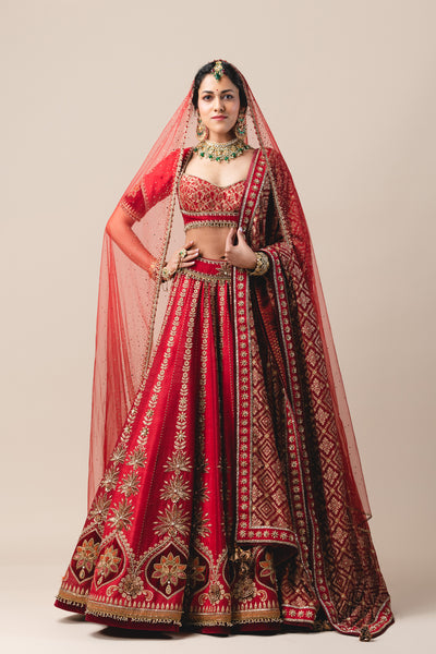 tarun tahiliani Red Raw Silk Lehenga with Hand Embroidery online shopping melange singapore indian designer bridal wear