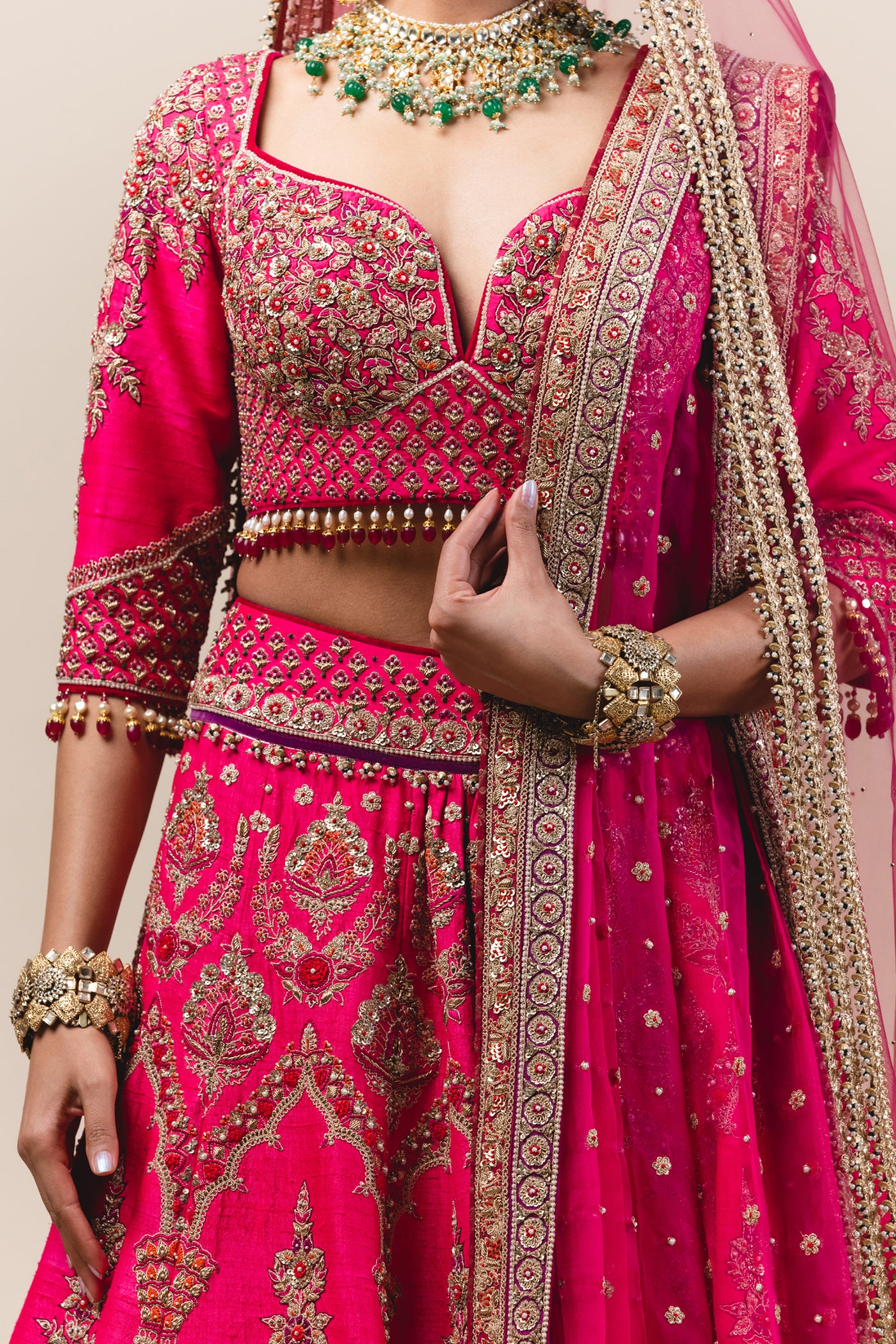 tarun tahiliani Pink Raw Silk Lehenga With Zardozi Embroidery online shopping melange singapore indian designer bridal wear