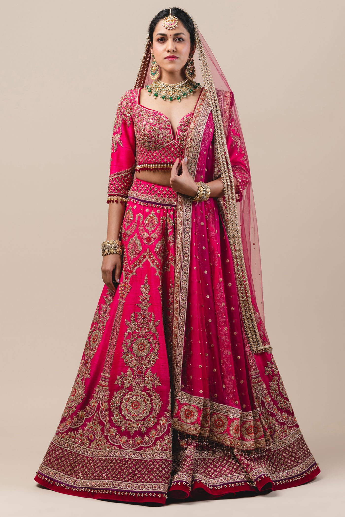 tarun tahiliani Pink Raw Silk Lehenga With Zardozi Embroidery online shopping melange singapore indian designer bridal wear