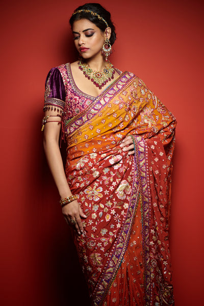 tarun tahiliani Silk Crepe Sari With Kasheeda Embroidery online shopping melange singapore indian designer bridal wear