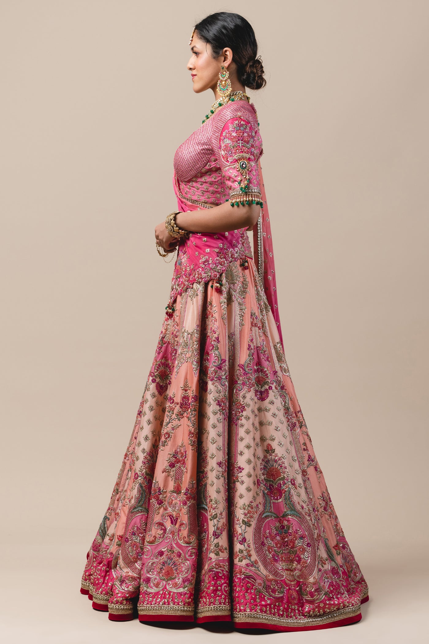 tarun tahiliani Silk Lehenga With Zari Embroidery pink indian designer bridal wear online shopping melange singapore