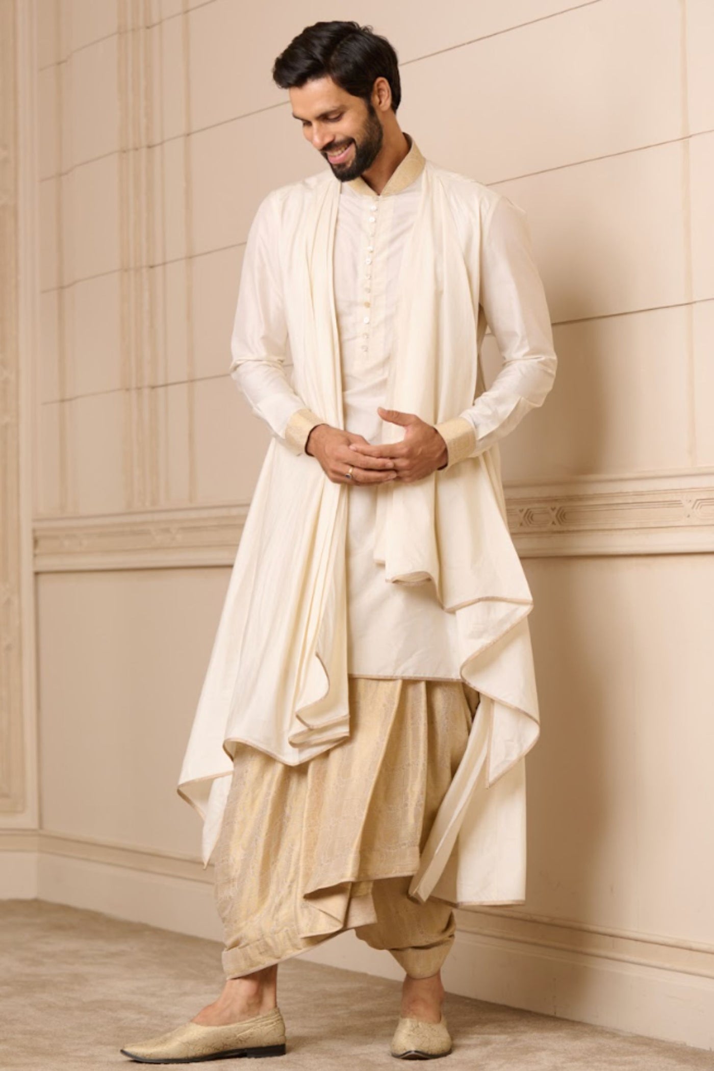 Tarun Tahiliani Kurta Dhoti Light Gold indian designer wear online shopping melange singapore