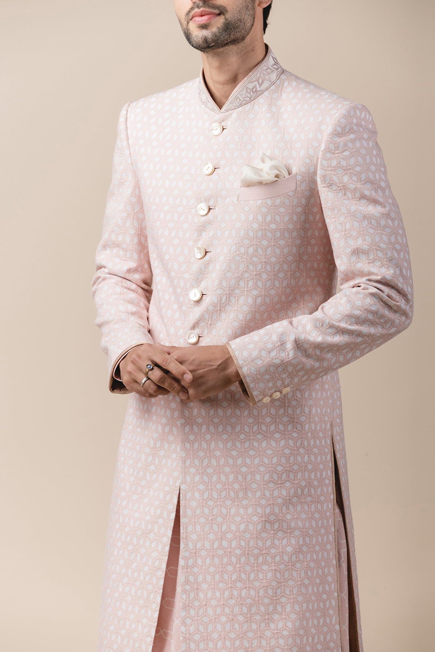 tarun tahiliani Pink All Over Applique Zal Sherwani pink ivory kurta set online shopping melange singapore indian wedding designer wear groom festive