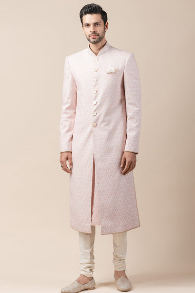 tarun tahiliani Pink All Over Applique Zal Sherwani pink ivory kurta set online shopping melange singapore indian wedding designer wear groom festive