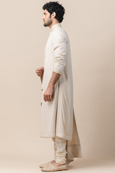 tarun tahiliani menswear Ivory Kurta In Chikankari online shopping melange singapore indian wedding designer wear