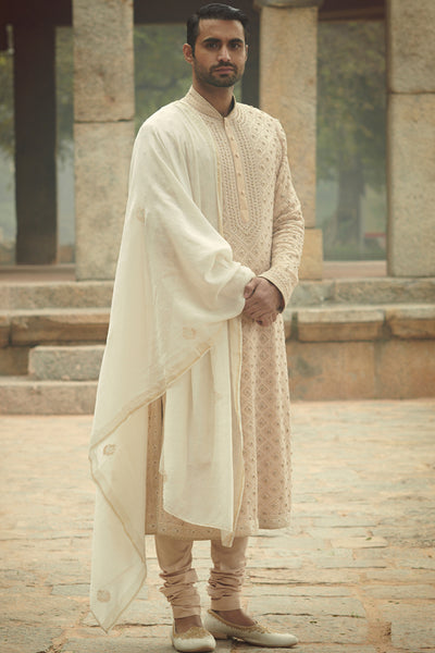 tarun tahiliani menswear Gold Kurta In Chikankari online shopping melange singapore indian bridal designer wear