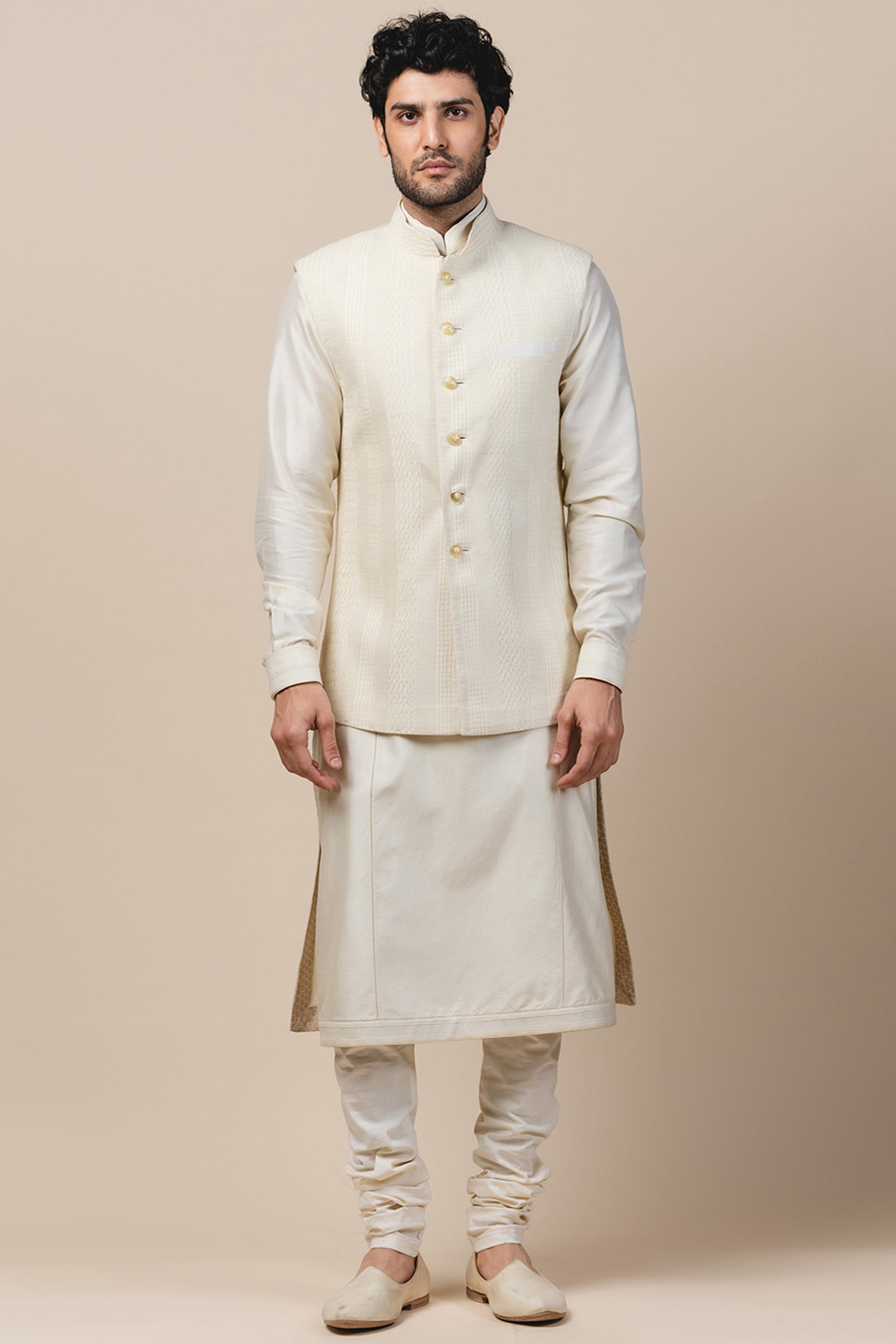 tarun tahiliani Textured Bundi waistcoat ivory online shopping melange singapore indian designer wear groom wedding festive