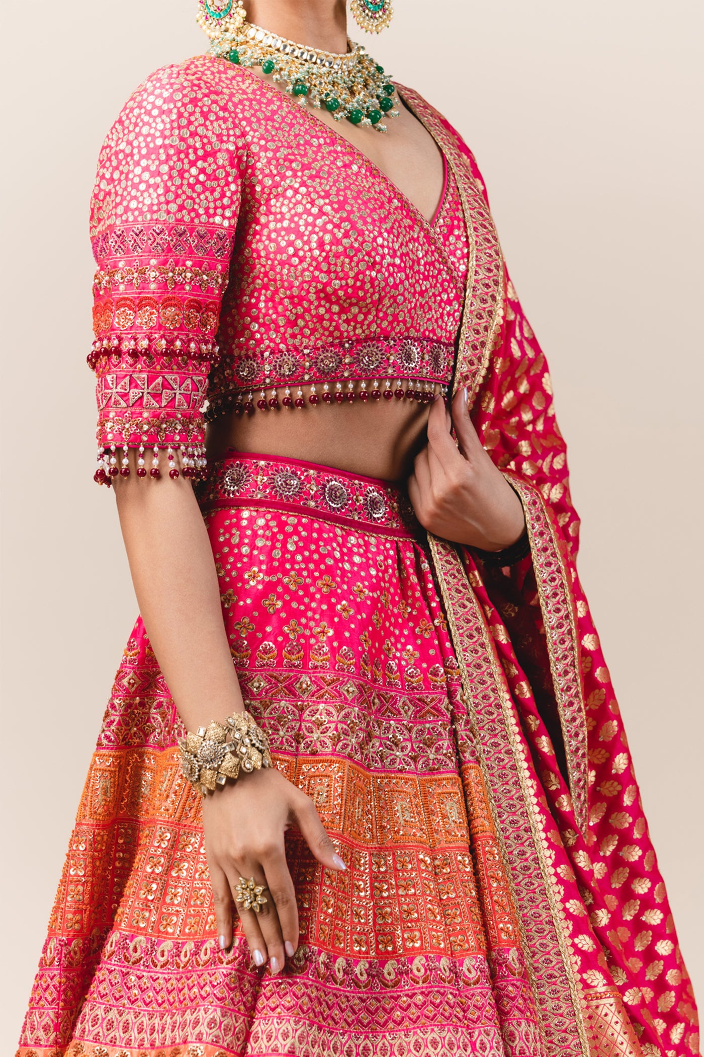 tarun tahiliani Panelled Lehenga With Zardozi Embroidery multi pink online shopping melange singapore Indian designer bridal wear