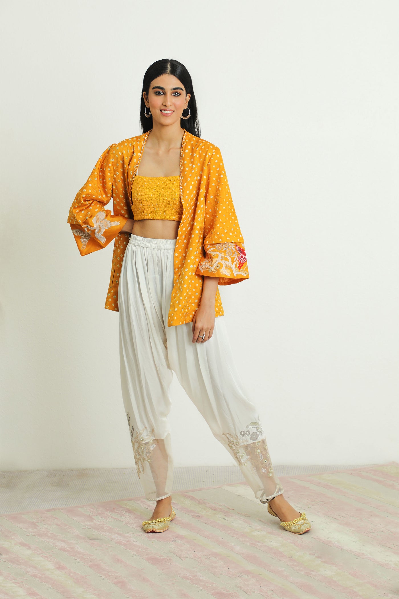 twenty nine bandhani bustier yellow fusion indian designer wear online shopping melange singapore