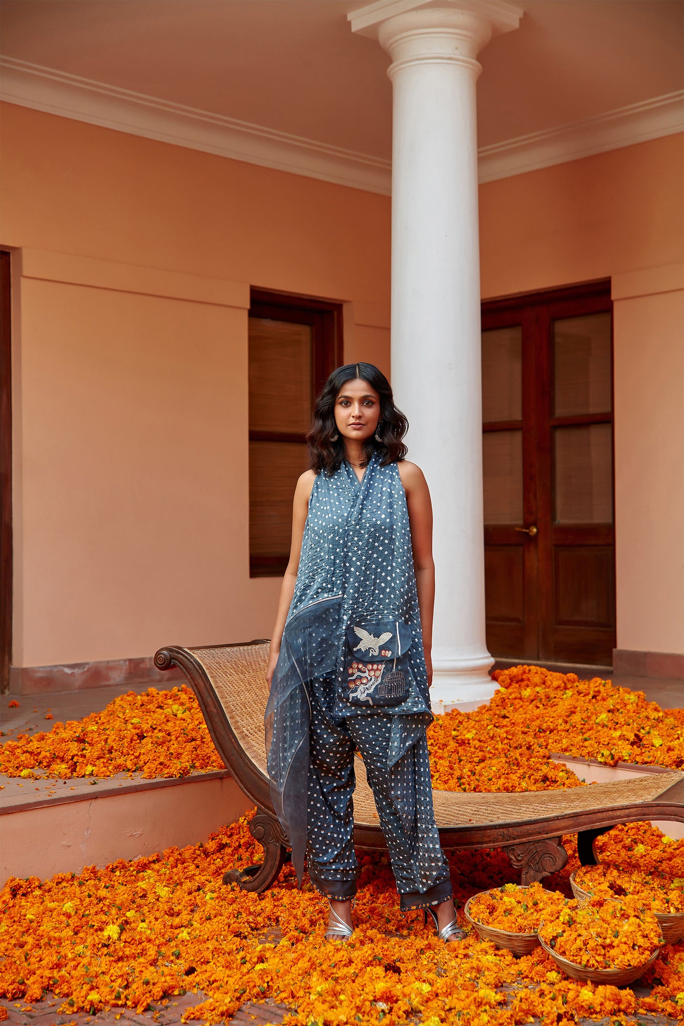 twenty nine bandhani layered dhoti blue fusion indian designer wear online shopping melange singapore