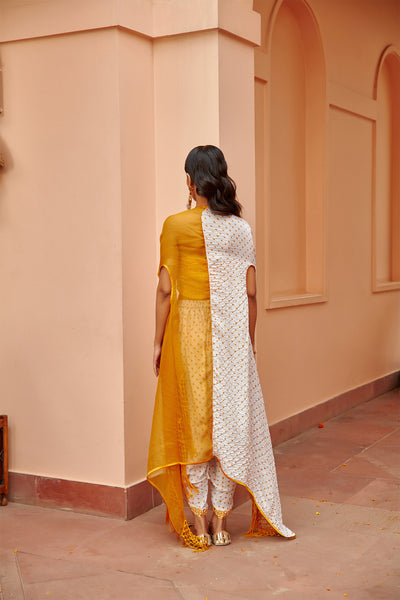 twenty nine bandhani pakistani dhoti with mirrorwork edges yellow fusion indian designer wear online shopping melange singapore
