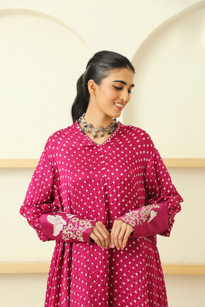 twenty nine bandhani asym cherry blossom cuff tunic pink fusion indian designer wear online shopping melange singapore