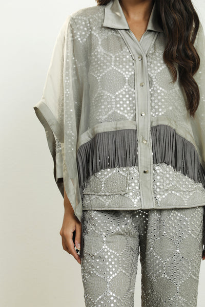 twenty nine bellbottom with suede tassels grey fusion indian designer wear online shopping melange singapore