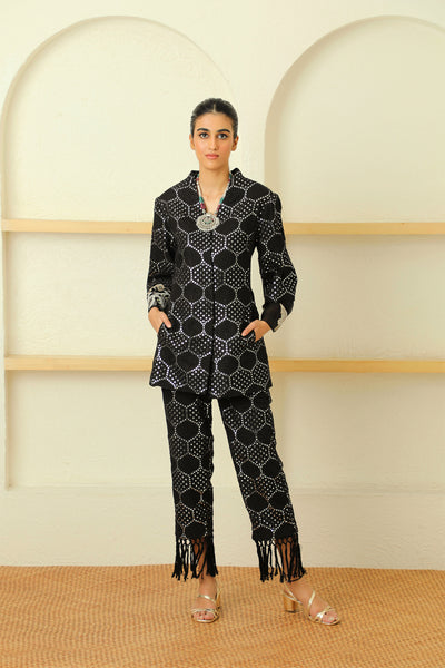twenty nine cherry blossom a-line flared sleeves jacket black fusion indian designer wear online shopping melange singapore