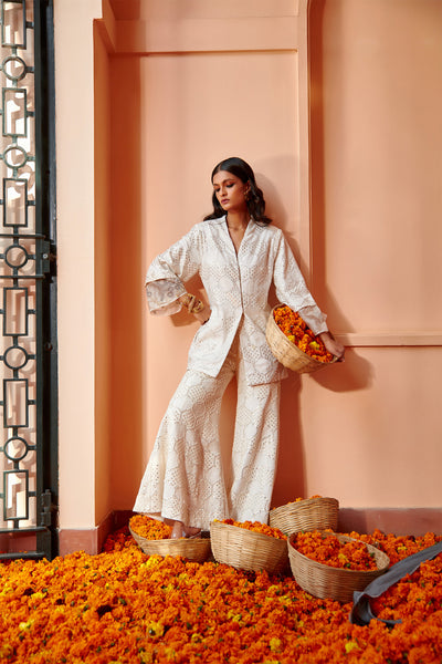 twenty nine cherry blossom a-line flared sleeves jacket white fusion indian designer wear online shopping melange singapore
